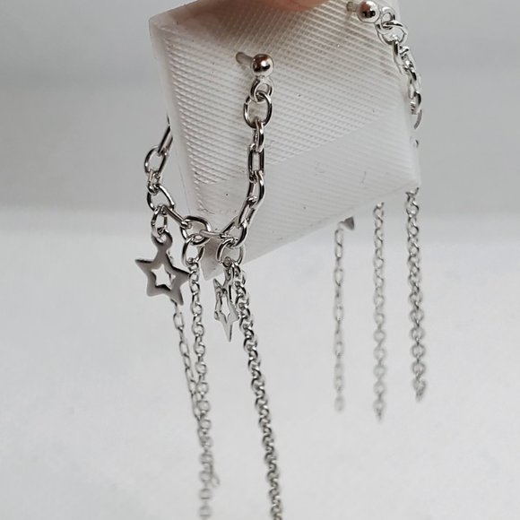 Silver 925 Multiple Wire Dangling Star Earrings - Picture 6 of 9